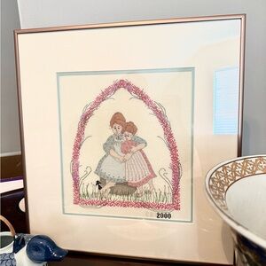 Vintage cross stitch mother & daughter